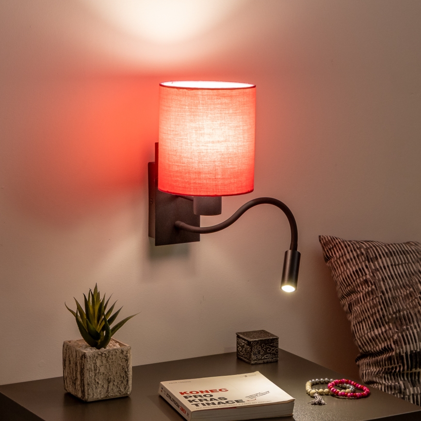 Brilagi - LED Fleksibel væglampe NUBILA 1xE27/25W/230V + LED/3W sort/lyserød