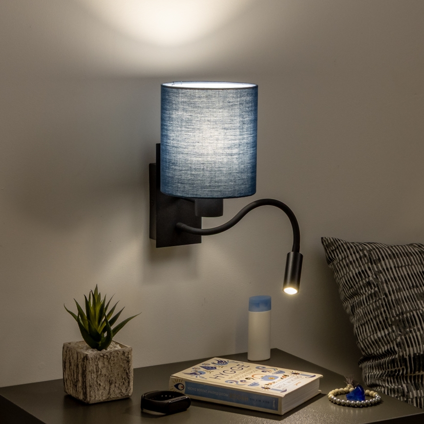 Brilagi - LED Fleksibel væglampe NUBILA 1xE27/25W/230V + LED/3W sort/mørkeblå
