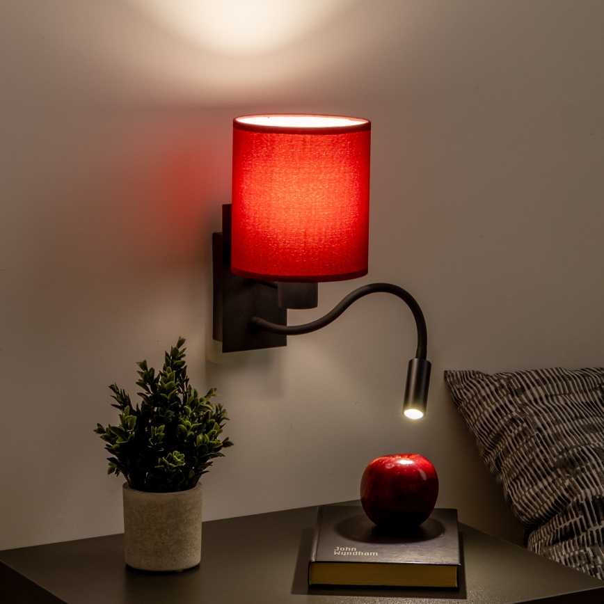 Brilagi - LED Fleksibel væglampe NUBILA 1xE27/25W/230V + LED/3W sort/pompejansk rød