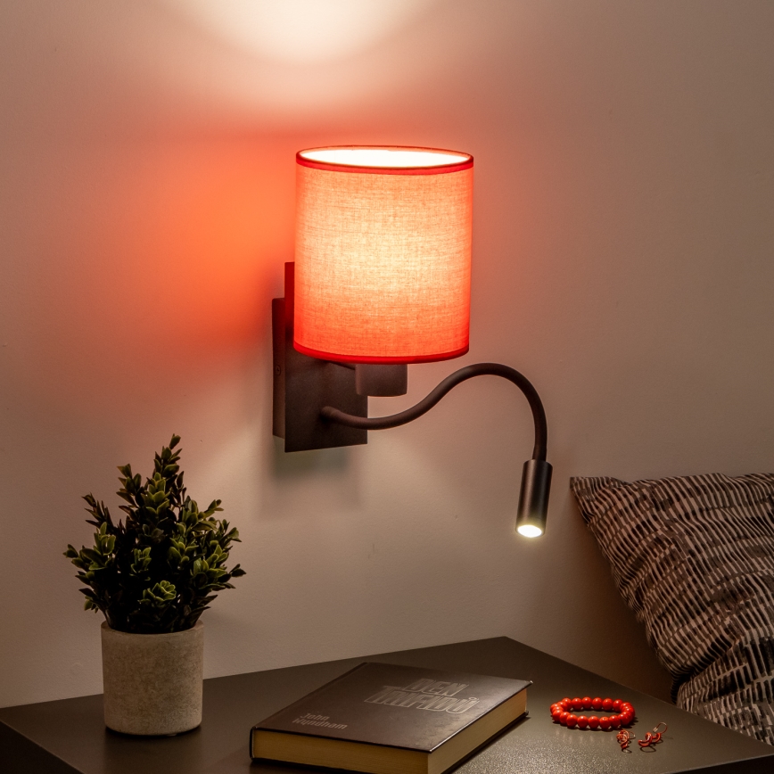 Brilagi - LED Fleksibel væglampe NUBILA 1xE27/25W/230V + LED/3W sort/rød