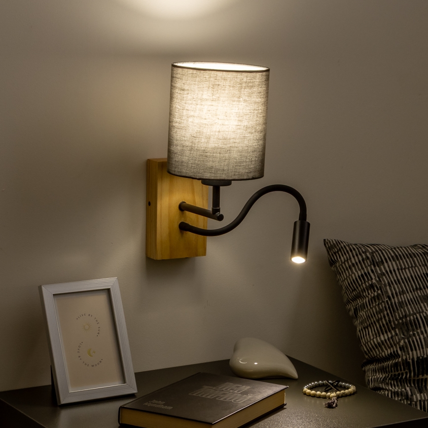Brilagi - LED Fleksibel væglampe NUBILA WOOD 1xE27/25W/230V + LED/3W eg/antracit