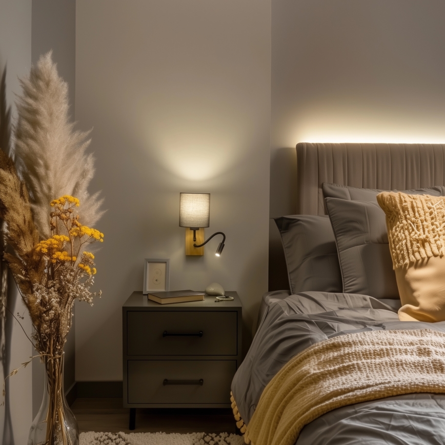 Brilagi - LED Fleksibel væglampe NUBILA WOOD 1xE27/25W/230V + LED/3W eg/antracit