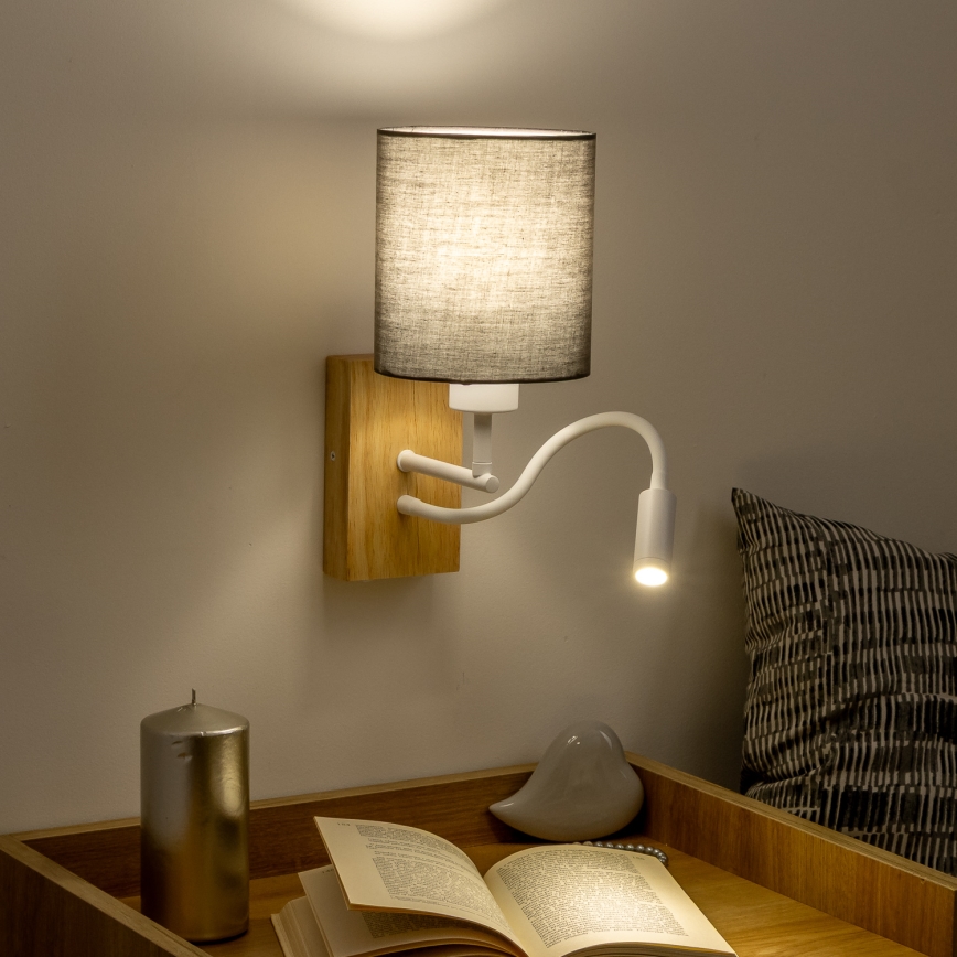 Brilagi - LED Fleksibel væglampe NUBILA WOOD 1xE27/25W/230V + LED/3W eg/antracit