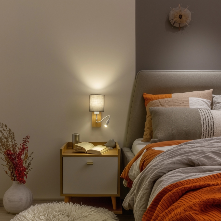Brilagi - LED Fleksibel væglampe NUBILA WOOD 1xE27/25W/230V + LED/3W eg/antracit