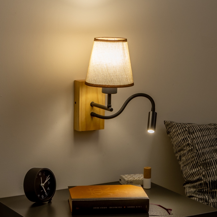 Brilagi - LED Fleksibel væglampe NUBILA WOOD 1xE27/25W/230V + LED/3W eg/brun