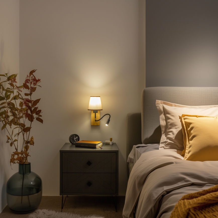 Brilagi - LED Fleksibel væglampe NUBILA WOOD 1xE27/25W/230V + LED/3W eg/brun