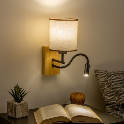 Brilagi - LED Fleksibel væglampe NUBILA WOOD 1xE27/25W/230V + LED/3W eg/brun