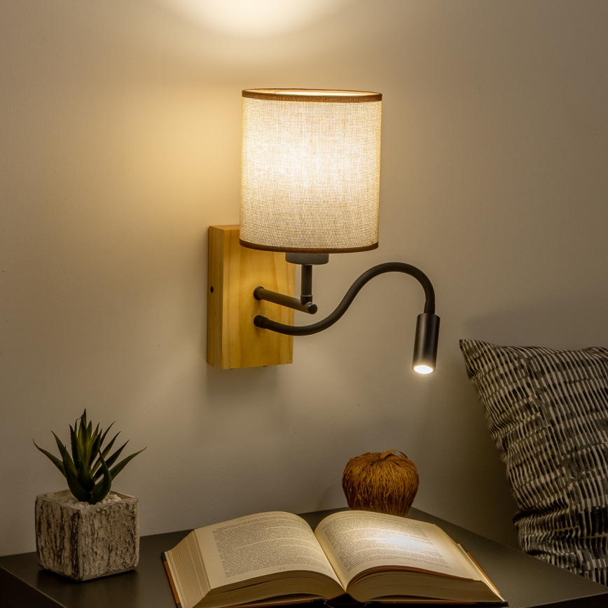 Brilagi - LED Fleksibel væglampe NUBILA WOOD 1xE27/25W/230V + LED/3W eg/brun