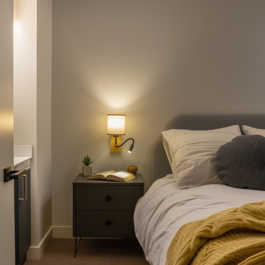 Brilagi - LED Fleksibel væglampe NUBILA WOOD 1xE27/25W/230V + LED/3W eg/brun