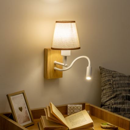 Brilagi - LED Fleksibel væglampe NUBILA WOOD 1xE27/25W/230V + LED/3W eg/brun