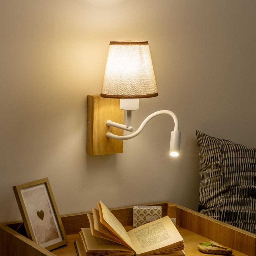 Brilagi - LED Fleksibel væglampe NUBILA WOOD 1xE27/25W/230V + LED/3W eg/brun