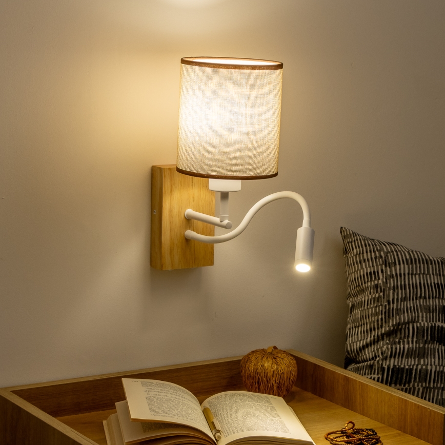 Brilagi - LED Fleksibel væglampe NUBILA WOOD 1xE27/25W/230V + LED/3W eg/brun