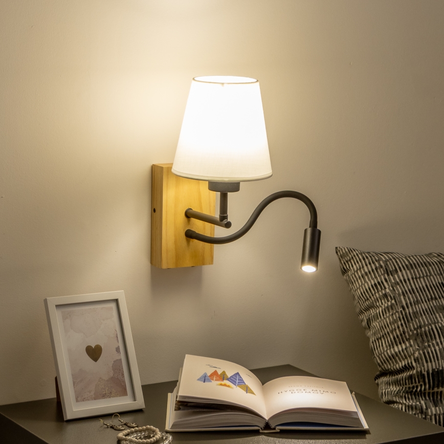 Brilagi - LED Fleksibel væglampe NUBILA WOOD 1xE27/25W/230V + LED/3W eg/cremefarvet
