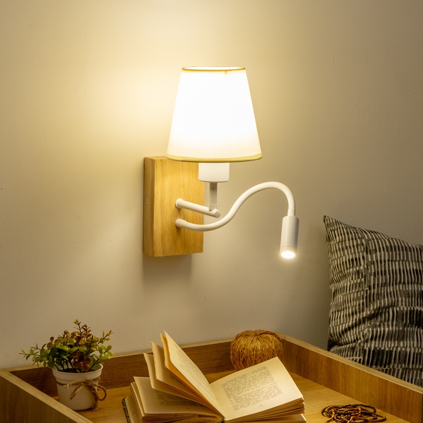 Brilagi - LED Fleksibel væglampe NUBILA WOOD 1xE27/25W/230V + LED/3W eg/cremefarvet