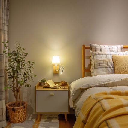 Brilagi - LED Fleksibel væglampe NUBILA WOOD 1xE27/25W/230V + LED/3W eg/cremefarvet