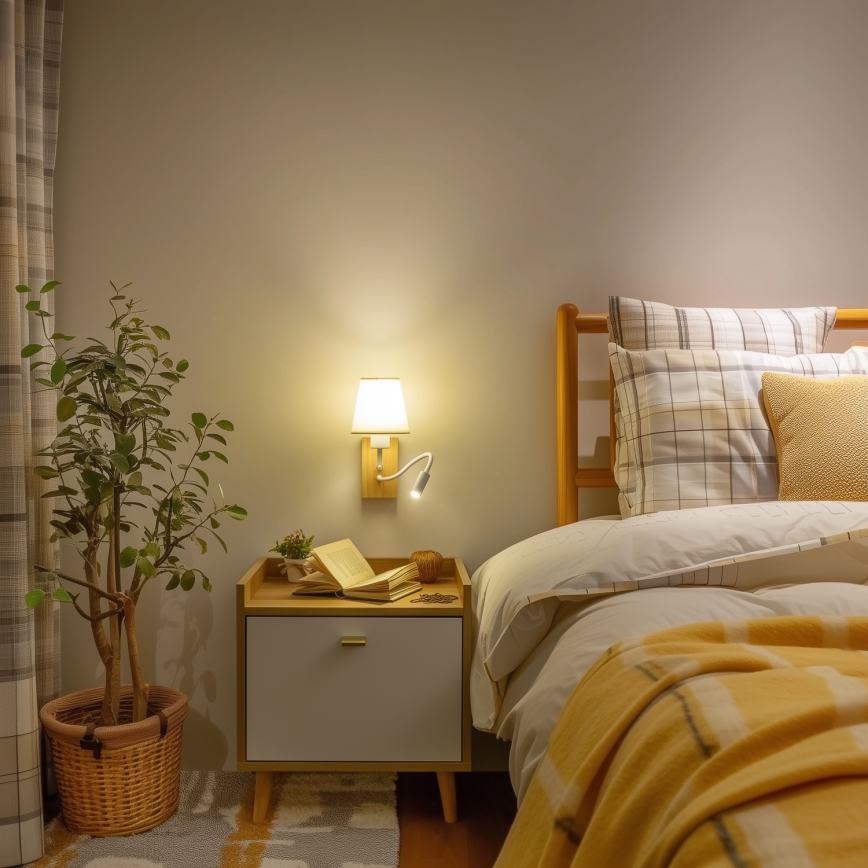 Brilagi - LED Fleksibel væglampe NUBILA WOOD 1xE27/25W/230V + LED/3W eg/cremefarvet
