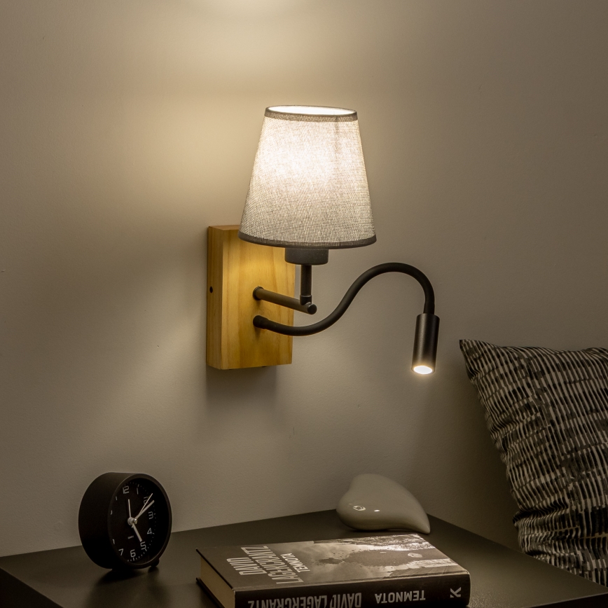 Brilagi - LED Fleksibel væglampe NUBILA WOOD 1xE27/25W/230V + LED/3W eg/grå