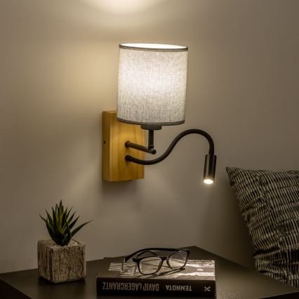 Brilagi - LED Fleksibel væglampe NUBILA WOOD 1xE27/25W/230V + LED/3W eg/grå
