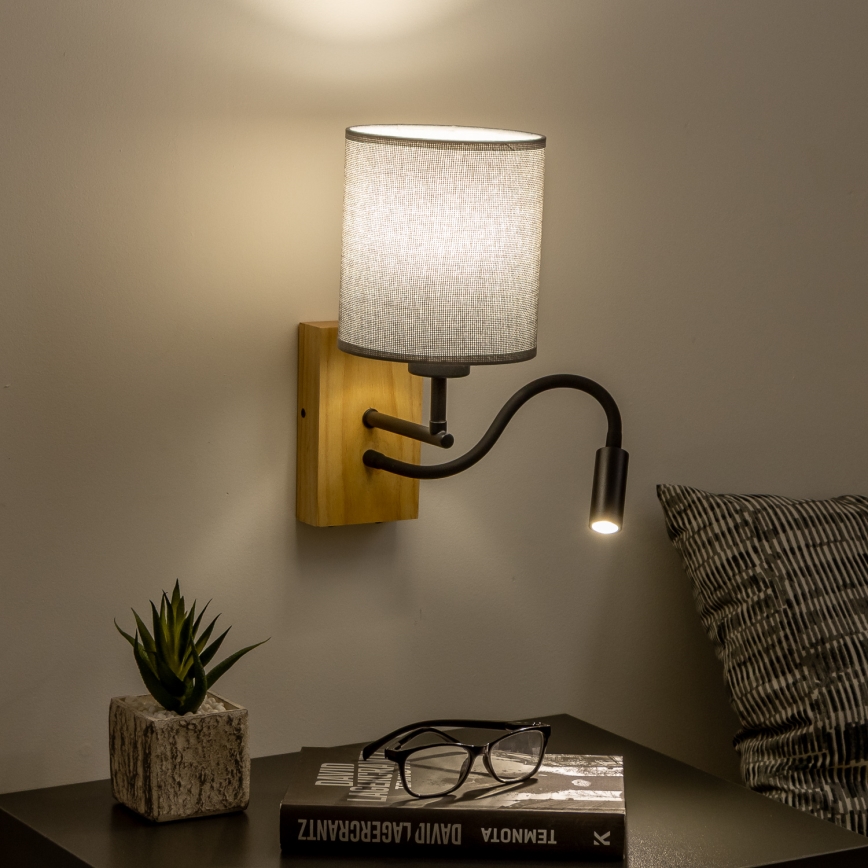 Brilagi - LED Fleksibel væglampe NUBILA WOOD 1xE27/25W/230V + LED/3W eg/grå