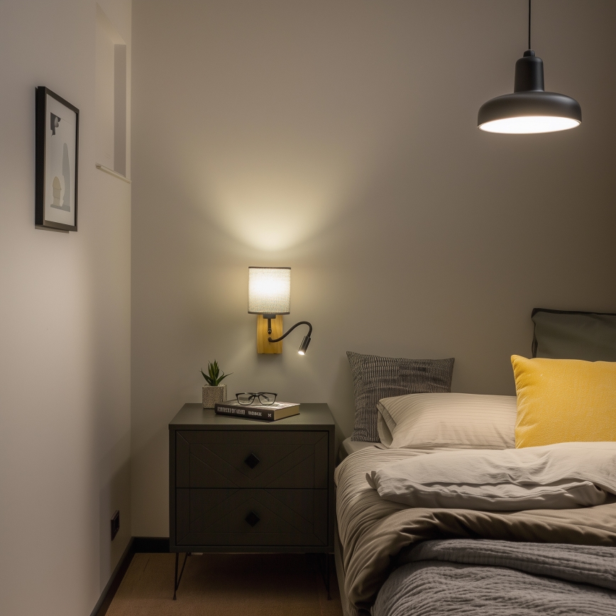 Brilagi - LED Fleksibel væglampe NUBILA WOOD 1xE27/25W/230V + LED/3W eg/grå