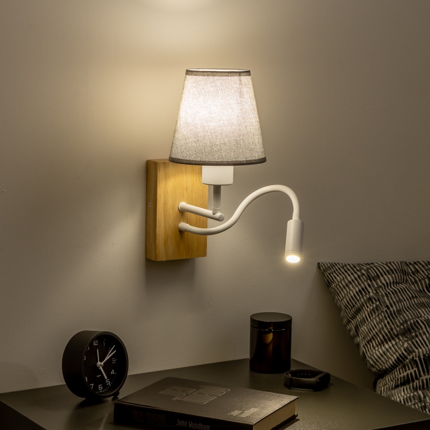 Brilagi - LED Fleksibel væglampe NUBILA WOOD 1xE27/25W/230V + LED/3W eg/grå