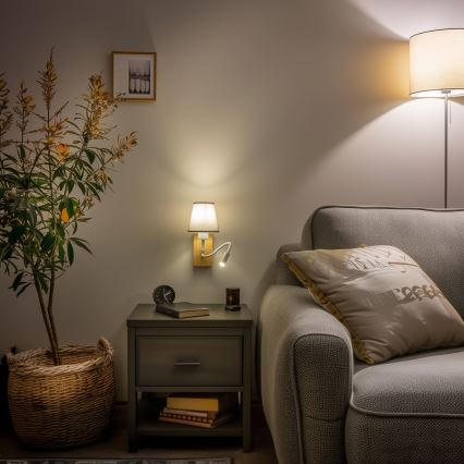 Brilagi - LED Fleksibel væglampe NUBILA WOOD 1xE27/25W/230V + LED/3W eg/grå