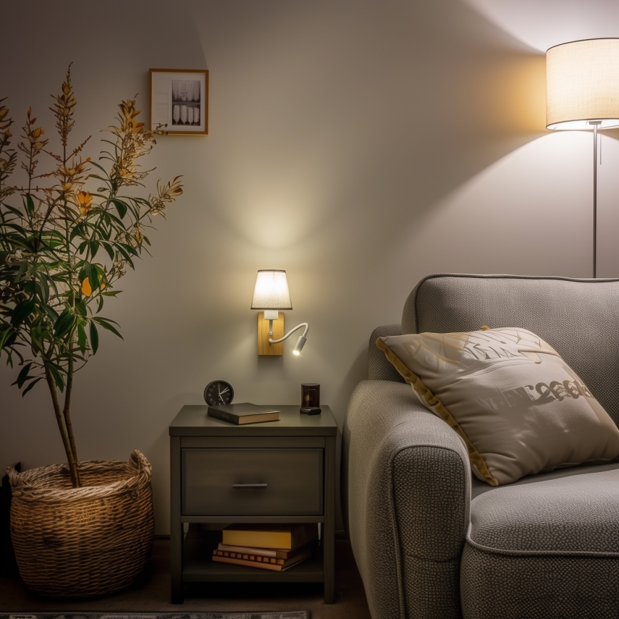 Brilagi - LED Fleksibel væglampe NUBILA WOOD 1xE27/25W/230V + LED/3W eg/grå