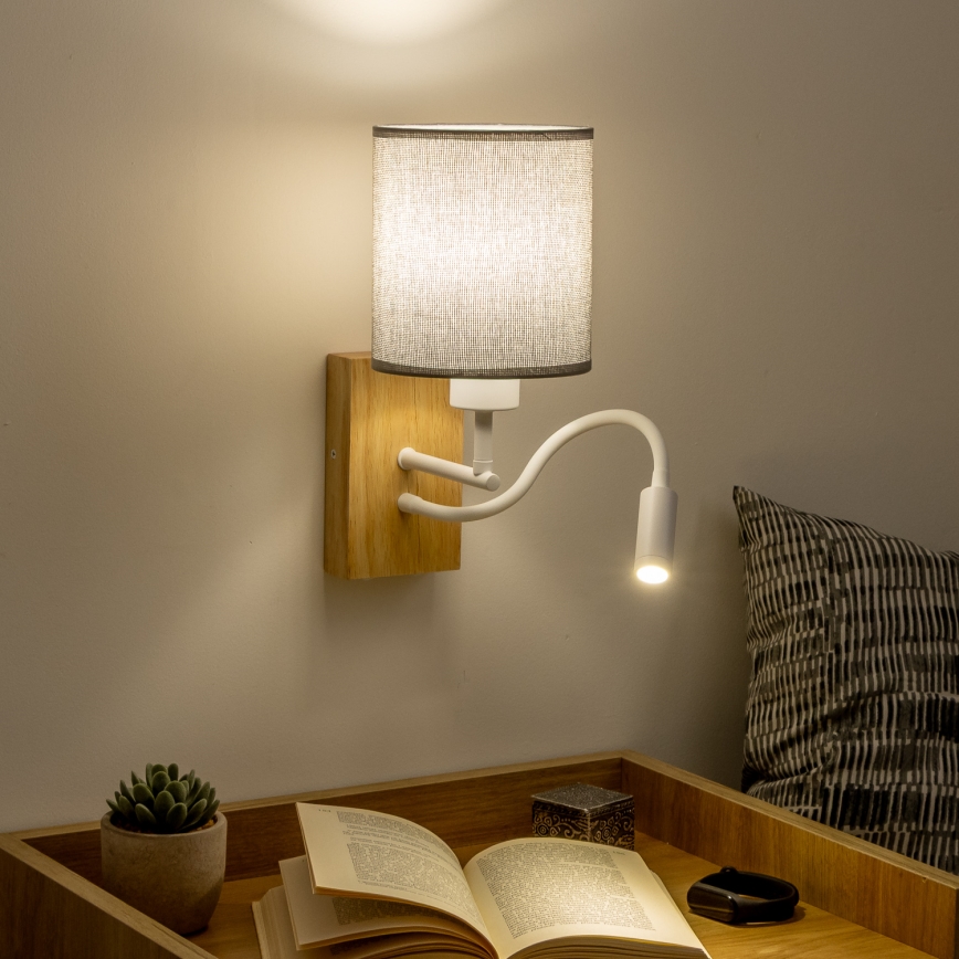 Brilagi - LED Fleksibel væglampe NUBILA WOOD 1xE27/25W/230V + LED/3W eg/grå