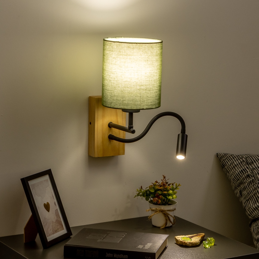 Brilagi - LED Fleksibel væglampe NUBILA WOOD 1xE27/25W/230V + LED/3W eg/grøn