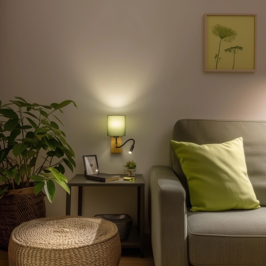 Brilagi - LED Fleksibel væglampe NUBILA WOOD 1xE27/25W/230V + LED/3W eg/grøn