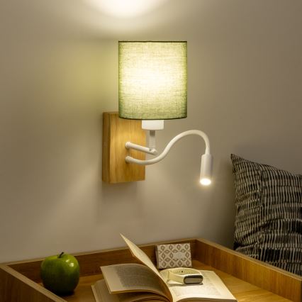 Brilagi - LED Fleksibel væglampe NUBILA WOOD 1xE27/25W/230V + LED/3W eg/grøn