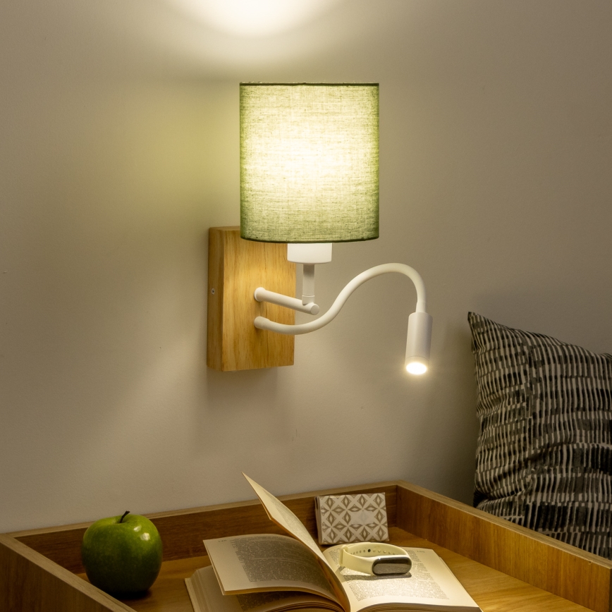 Brilagi - LED Fleksibel væglampe NUBILA WOOD 1xE27/25W/230V + LED/3W eg/grøn