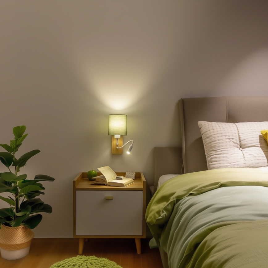 Brilagi - LED Fleksibel væglampe NUBILA WOOD 1xE27/25W/230V + LED/3W eg/grøn