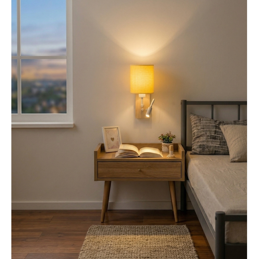 Brilagi - Fleksibel LED-væglampe NUBILA WOOD 1xE27/25W/230V + LED/3W eg/hvid/gul