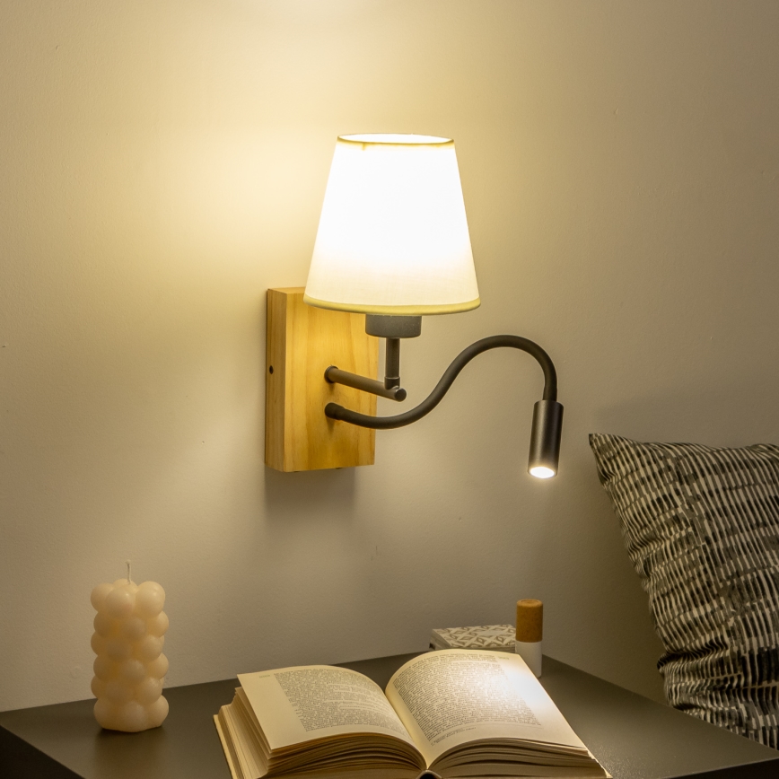 Brilagi - LED Fleksibel væglampe NUBILA WOOD 1xE27/25W/230V + LED/3W eg/hvid