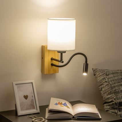 Brilagi - LED Fleksibel væglampe NUBILA WOOD 1xE27/25W/230V + LED/3W eg/hvid