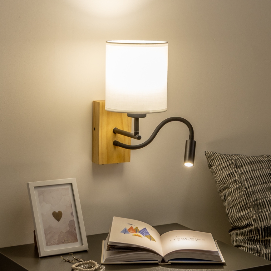 Brilagi - LED Fleksibel væglampe NUBILA WOOD 1xE27/25W/230V + LED/3W eg/hvid
