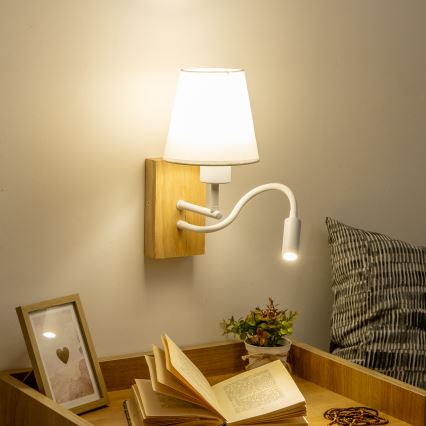Brilagi - LED Fleksibel væglampe NUBILA WOOD 1xE27/25W/230V + LED/3W eg/hvid