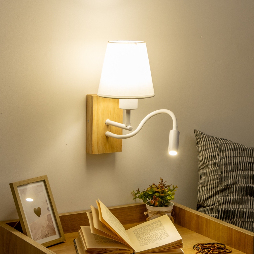 Brilagi - LED Fleksibel væglampe NUBILA WOOD 1xE27/25W/230V + LED/3W eg/hvid