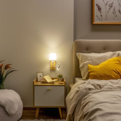 Brilagi - LED Fleksibel væglampe NUBILA WOOD 1xE27/25W/230V + LED/3W eg/hvid