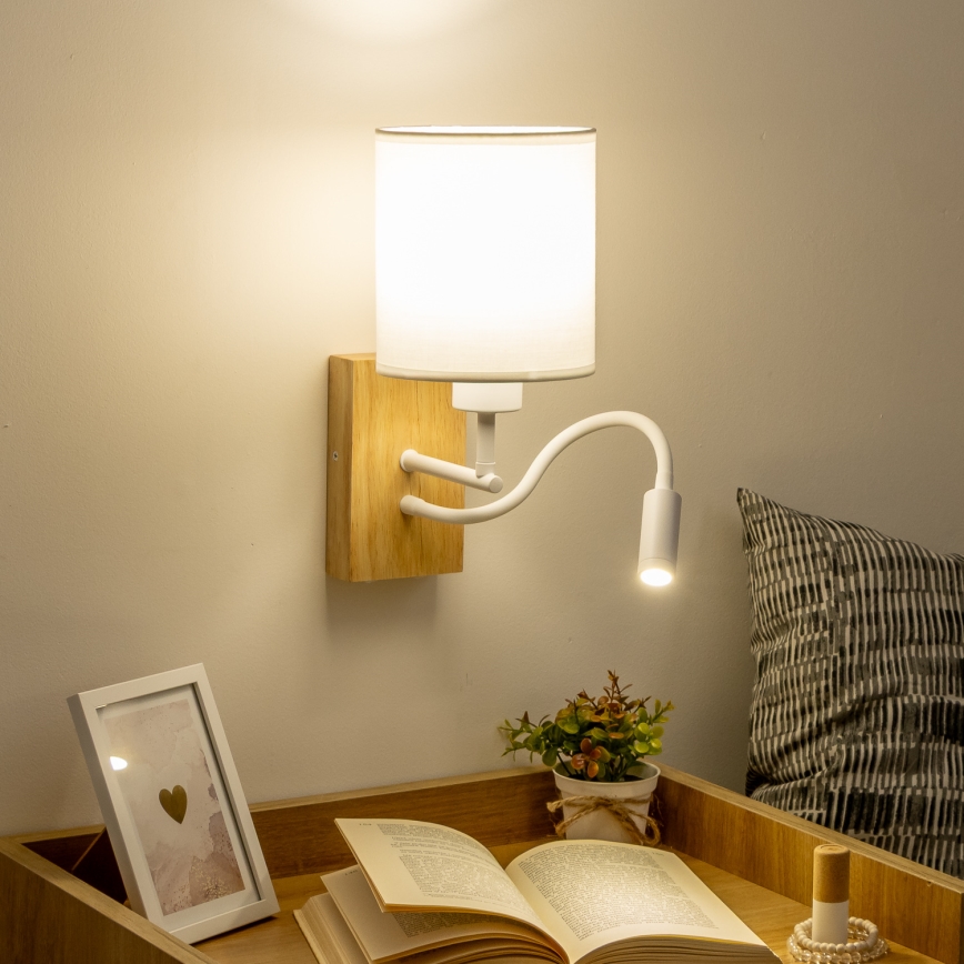 Brilagi - LED Fleksibel væglampe NUBILA WOOD 1xE27/25W/230V + LED/3W eg/hvid