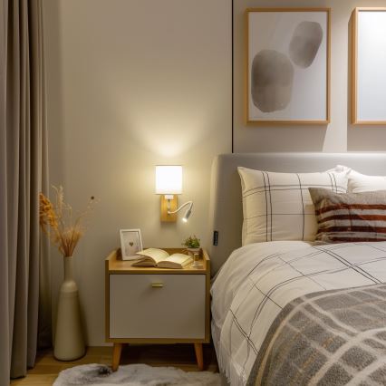 Brilagi - LED Fleksibel væglampe NUBILA WOOD 1xE27/25W/230V + LED/3W eg/hvid