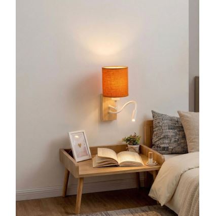 Brilagi - LED fleksibel væglampe NUBILA WOOD 1xE27/25W/230V + LED/3W eg/hvid/orange