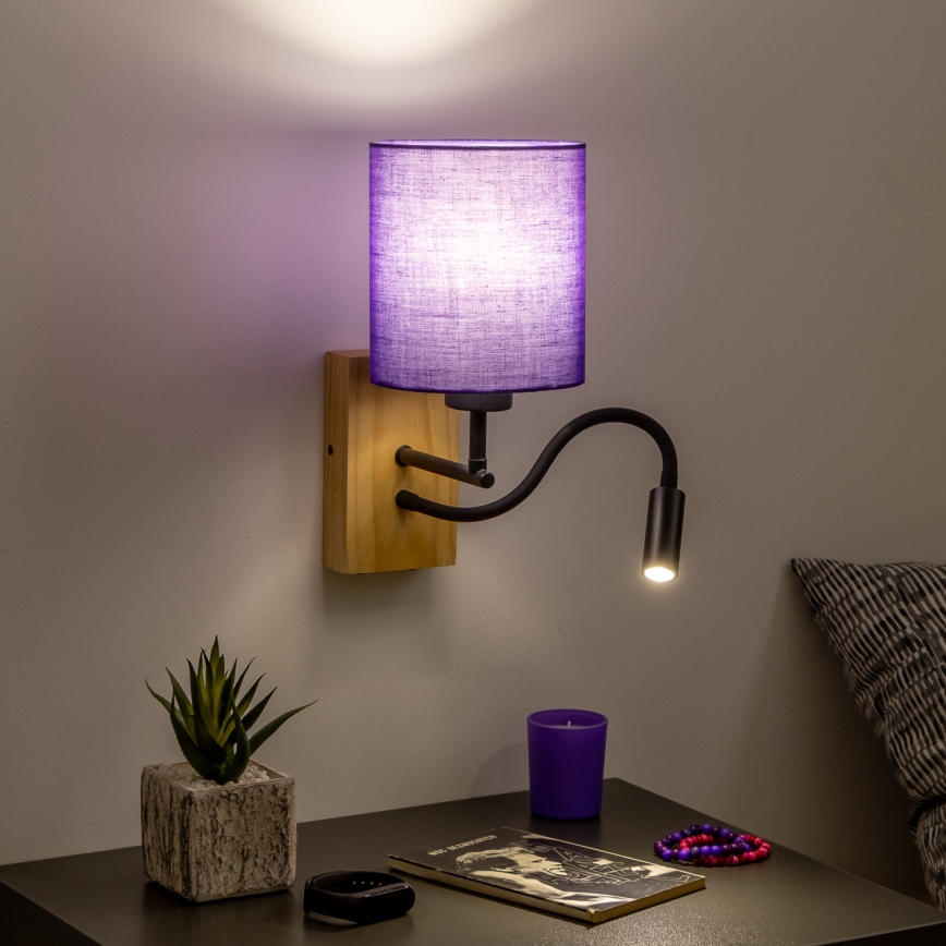 Brilagi - LED Fleksibel væglampe NUBILA WOOD 1xE27/25W/230V + LED/3W eg/lilla