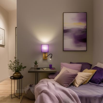 Brilagi - LED Fleksibel væglampe NUBILA WOOD 1xE27/25W/230V + LED/3W eg/lilla