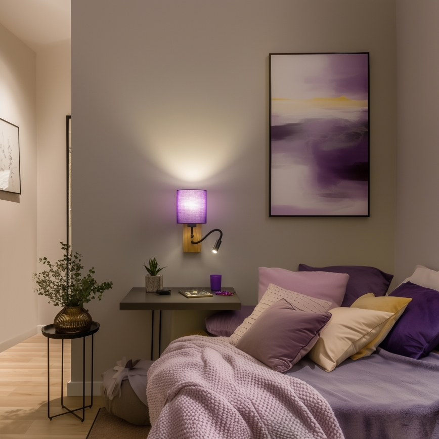 Brilagi - LED Fleksibel væglampe NUBILA WOOD 1xE27/25W/230V + LED/3W eg/lilla