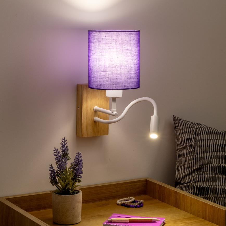 Brilagi - LED Fleksibel væglampe NUBILA WOOD 1xE27/25W/230V + LED/3W eg/lilla