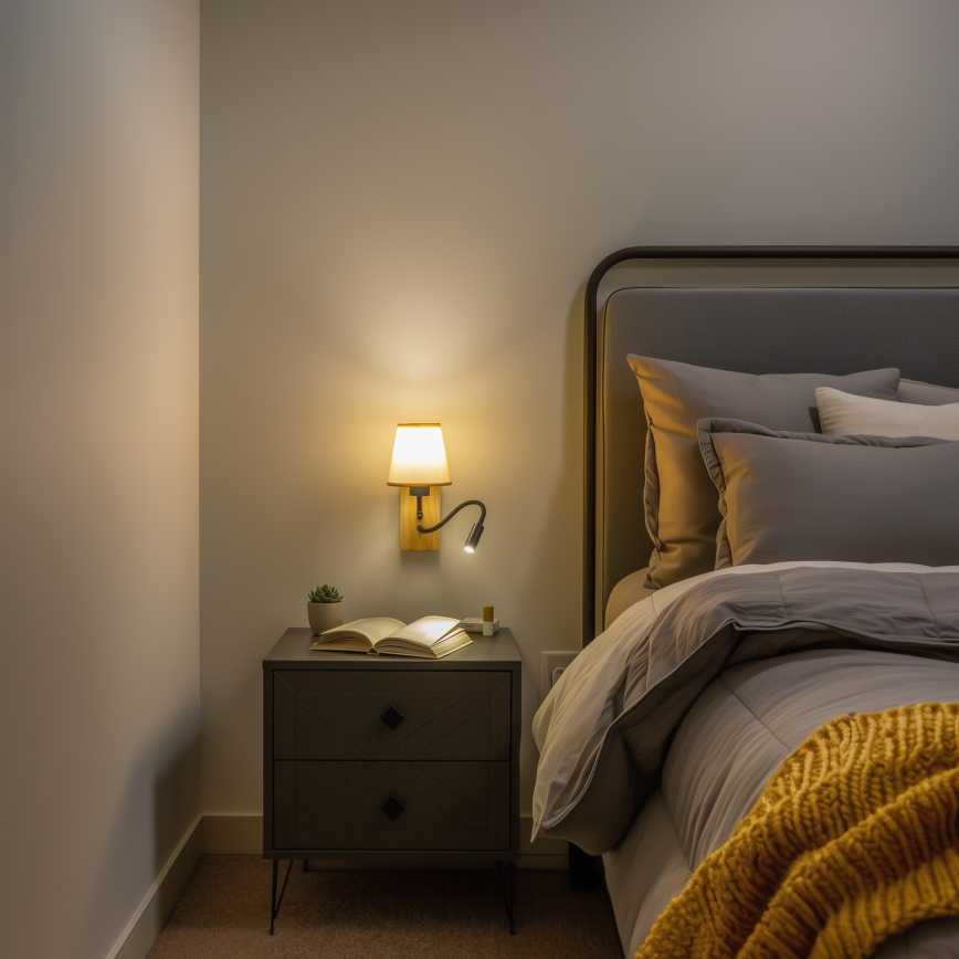 Brilagi - LED Fleksibel væglampe NUBILA WOOD 1xE27/25W/230V + LED/3W eg/lysebrun