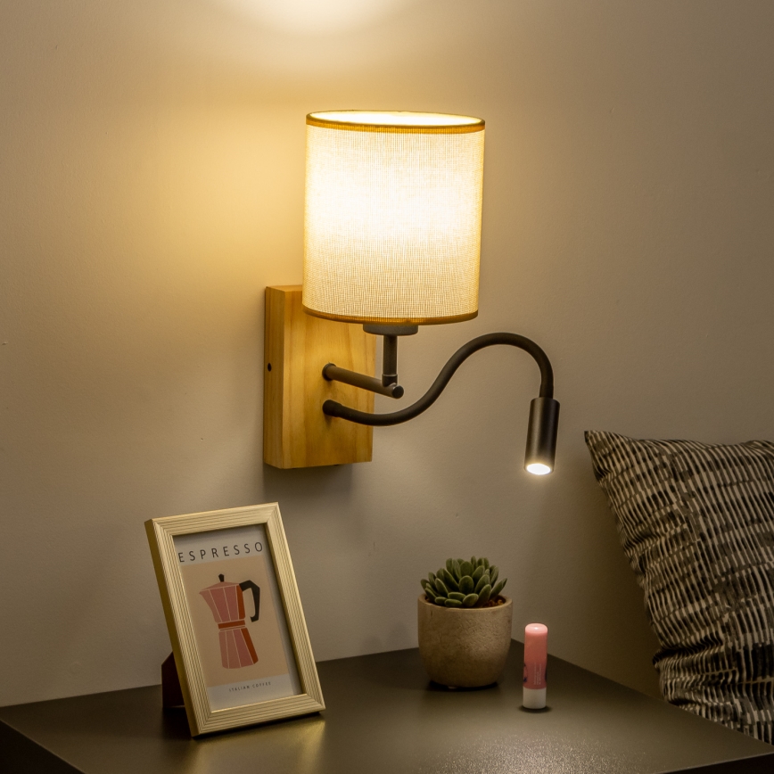 Brilagi - LED Fleksibel væglampe NUBILA WOOD 1xE27/25W/230V + LED/3W eg/lysebrun