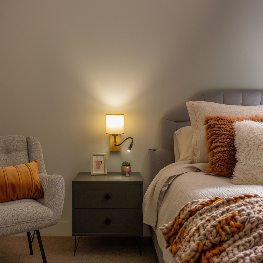 Brilagi - LED Fleksibel væglampe NUBILA WOOD 1xE27/25W/230V + LED/3W eg/lysebrun